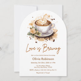 Invitación Floral Love is Brewing Brown Coffee Bridal Shower