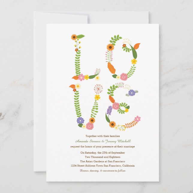 Invitación Floral LOVE Letters Rustic Woodland Boda (Anverso)