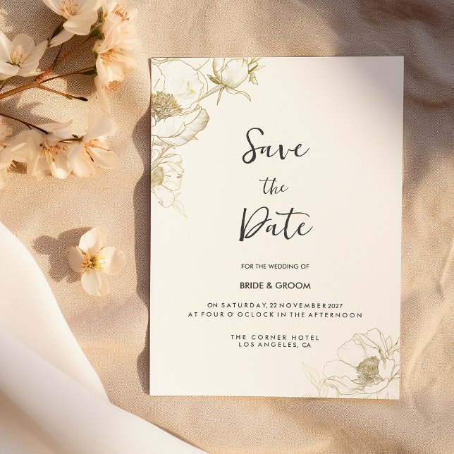 Invitación Floral lujosa yegua dorada blanca Save the Date (Luxury white gold peony floral Save the Date)