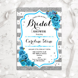 Invitación Floral Luz Azul Plata Tiras Bridal Ducha