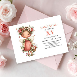 Invitación floral mágica de cumpleaños de niña had