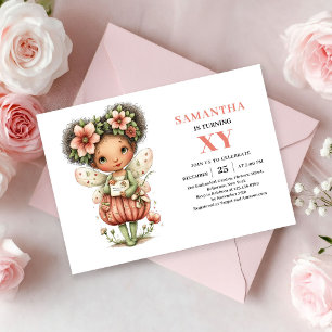 Invitación floral mágica de cumpleaños para niña h