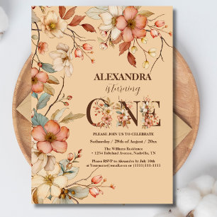 Invitación Floral mágica primer Fiesta de cumpleaños