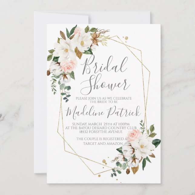 Invitación Floral Magnolia Bridal Shower (Anverso)