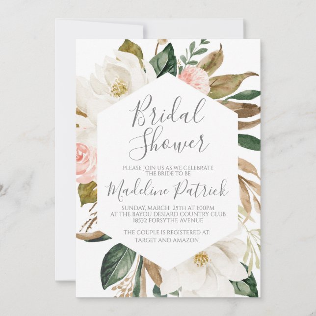Invitación Floral Magnolia Bridal Shower (Anverso)