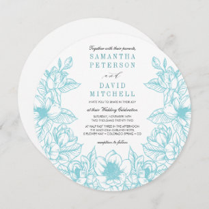 Invitación Floral Magnolia Wreath   Azul pálido   BODA