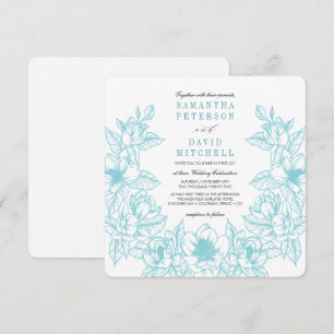 Invitación Floral Magnolia Wreath   Azul pálido   BODA