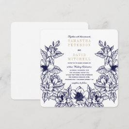 Invitación Floral Magnolia Wreath | Azul y Oro | BODA