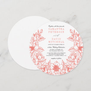 Invitación Floral Magnolia Wreath   Coral   BODA