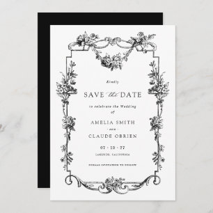 Invitación Floral Marco de época francés Guardar el Boda de f