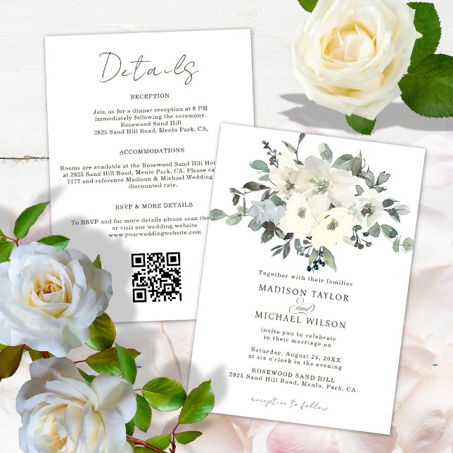 Invitación Floral marfil acuarela todo en un Boda (Subido por el creador)