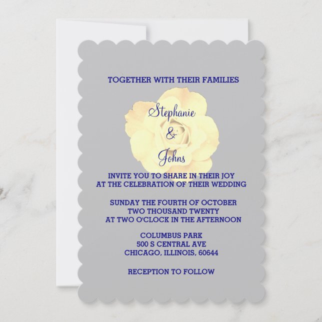 Invitación Floral marfil blanco crema Rosa Boda gris plateado (Anverso)