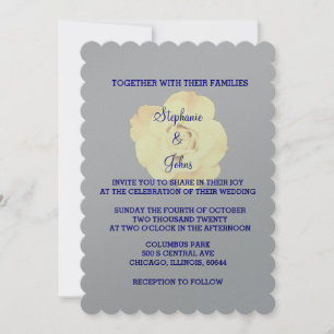 Invitación Floral marfil blanco crema Rosa Boda gris plateado