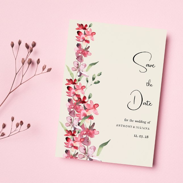 Invitación Floral marfil de menta burdeos rosa salva la fecha (Ivory pink burgundy mint floral Save the Date)