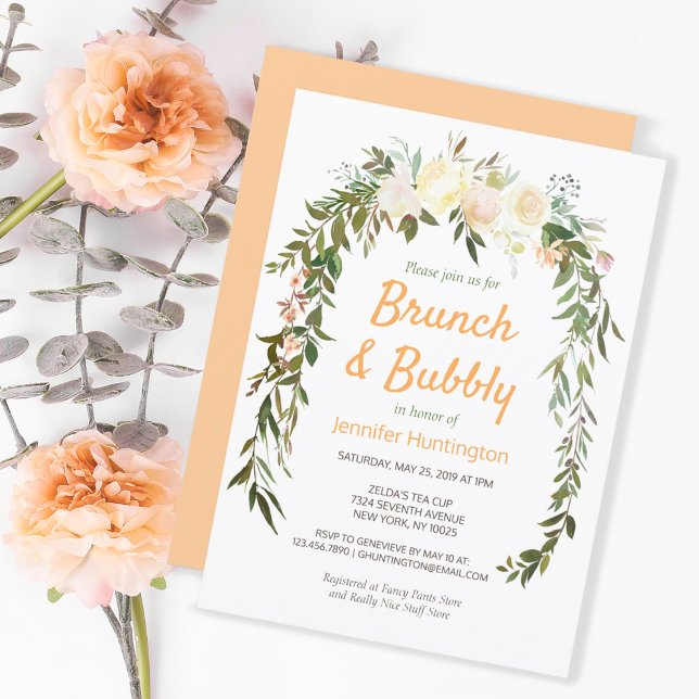 Invitación Floral Marfil Peach Brunch & Bubbly Bridal Shower (Subido por el creador)