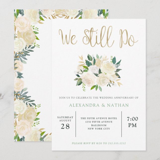 Invitación Floral marfileña | Aniversario del Boda de Oro (Anverso / Reverso)