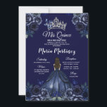 Invitación Floral Marina Azul Princesa Plata Mis Quince<br><div class="desc">Elegante Princesa de la Marina Floral Plata Mis Quince Invitación Quinceañera,  Mis Quince 15 Anos,  Mariposa de 16 Años.</div>