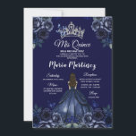 Invitación Floral Marina Azul Princesa Plata Mis Quince<br><div class="desc">Elegante Princesa de la Marina Floral Plata Mis Quince Invitación Quinceañera,  Mis Quince 15 Anos,  Mariposa de 16 Años.</div>