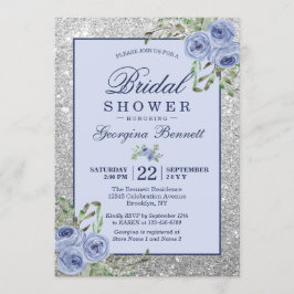 Invitación Floral Marina Plata Azul Esparkles Ducha Bridal