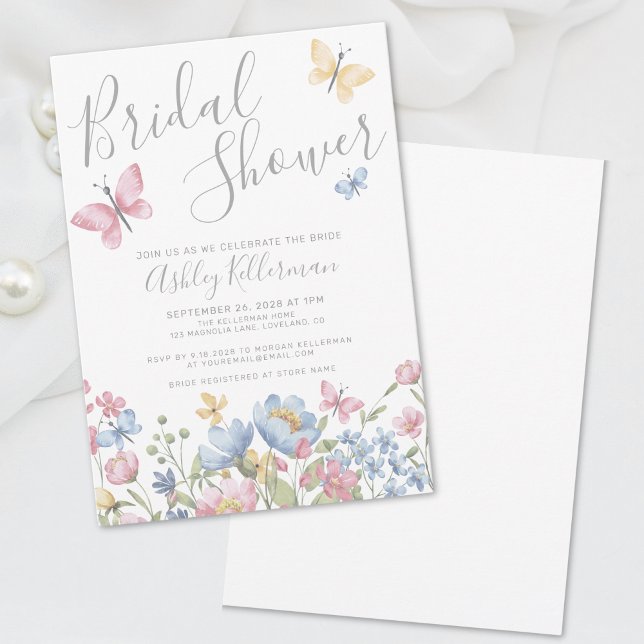 Invitación Floral mariposa, ducha de novia (Floral Butterfly Bridal Shower Invitation)