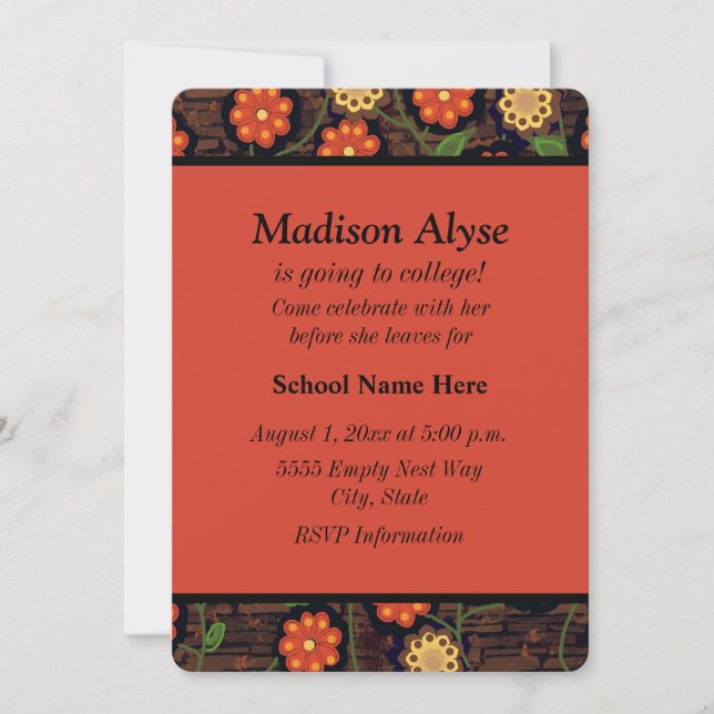 Invitación floral marrón amarillo naranja "A la un (Anverso)
