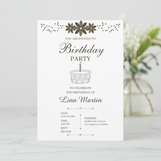Invitación Floral Marrón Neutral (Anverso de pie)