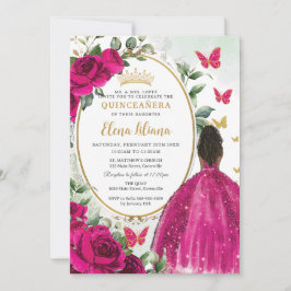 Invitación Floral marrón rosa caliente de Fuchsia Princesa Qu