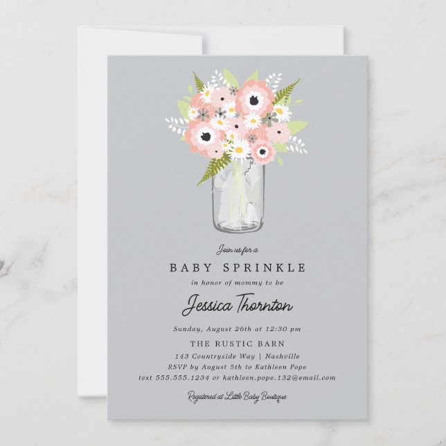 Invitación Floral Mason Jar Baby Shower (Anverso)
