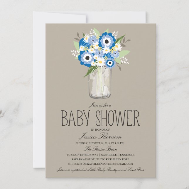 Invitación Floral Mason Jar Baby Shower (Anverso)