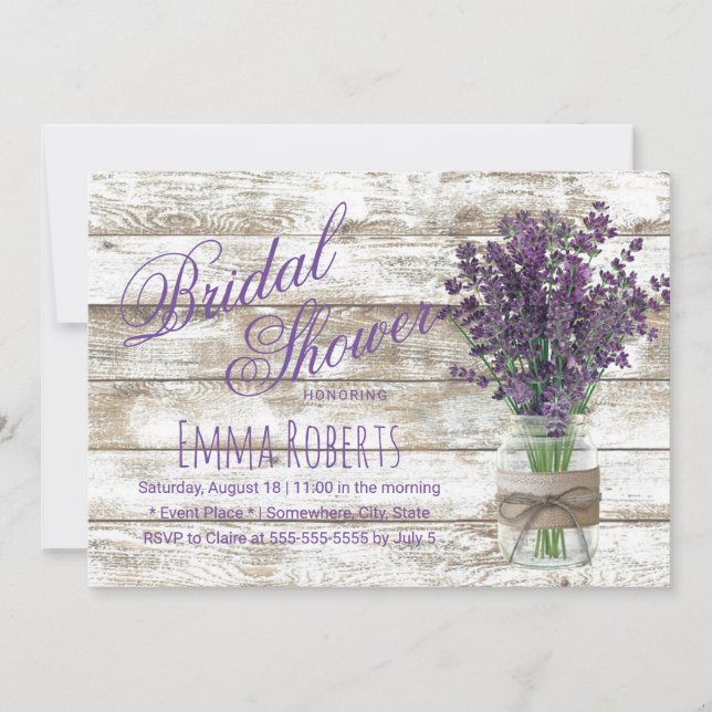 Invitación Floral Mason Jar Bridal Floral Lavender (Anverso)