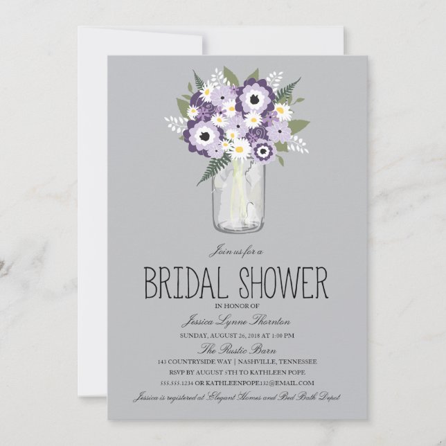 Invitación Floral Mason Jar Bridal Shower (Anverso)