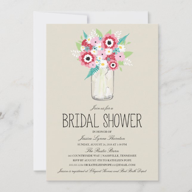 Invitación Floral Mason Jar Bridal Shower (Anverso)