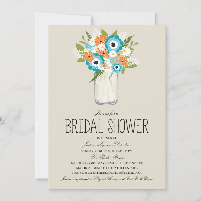 Invitación Floral Mason Jar Bridal Shower (Anverso)