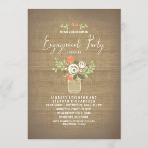 Invitación Floral Mason Jar Rustic Burlap Engagement Party