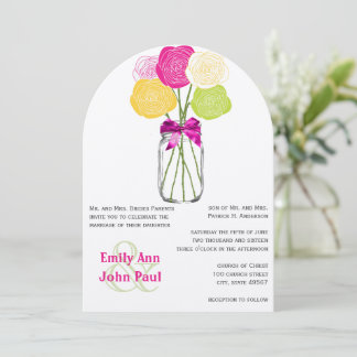 Invitación floral Mason Jar verde rosa verde moder