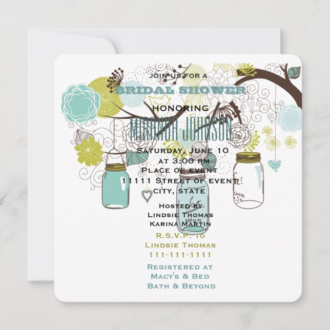 Invitación Floral Mason Jars Bridal Shower (Anverso)