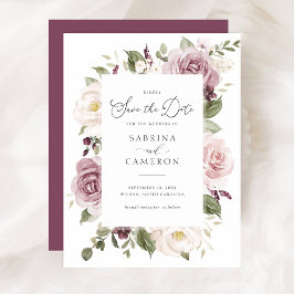 Invitación Floral Mauve Rubor Elegant Wedding Save the Date