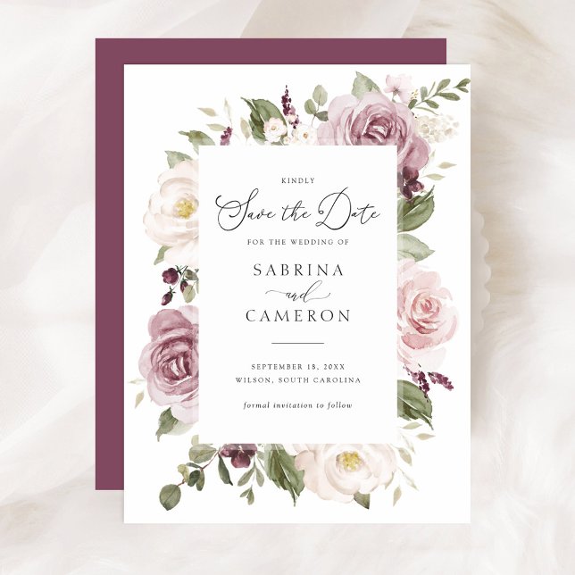 Invitación Floral Mauve Rubor Elegant Wedding Save the Date (Subido por el creador)