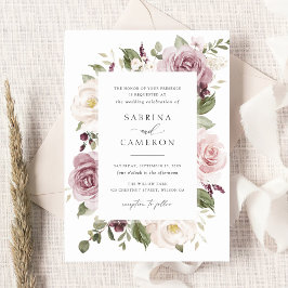 Invitación Floral Mauve Rubor Greenery White Elegant Wedding