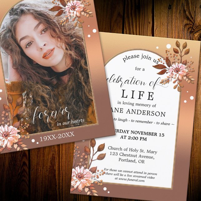 Invitación Floral Memorial Celebración de la Vida Foto (Subido por el creador)