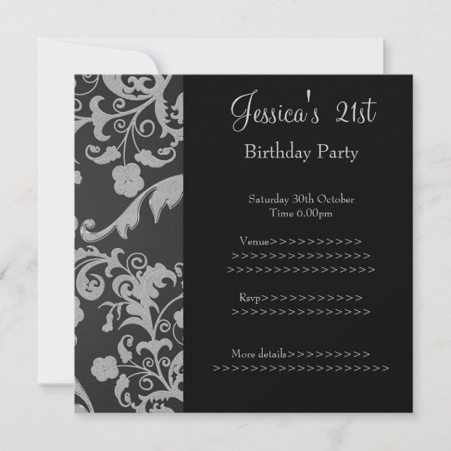 Invitación Floral metálica gris gris retro 21 cumpleaños 3 (Anverso)
