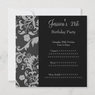 Invitación Floral metálica gris gris retro 21 cumpleaños 3