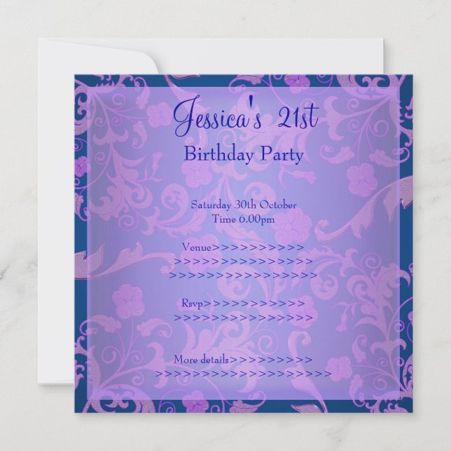 Invitación Floral metálica púrpura retro 21 cumpleaños 1 (Anverso)