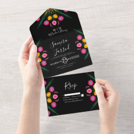 Invitación floral mexicana de mariposa todo en uno