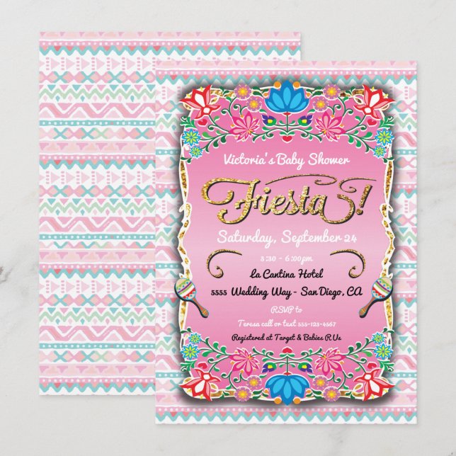 Invitación Floral Mexicana Fiesta Baby Shower (Anverso / Reverso)