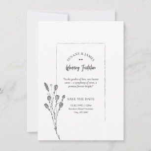 Invitación Floral Minimalista de Lujo en Blanco y Negro
