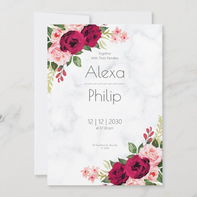 Invitación Floral Minimalista roja El Boda (Anverso)