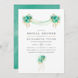 Invitación Floral Mint and Gold iluminan la ducha de novia