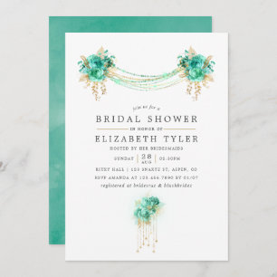 Invitación Floral Mint and Gold iluminan la ducha de novia