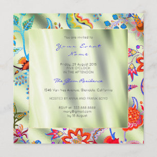 Invitación Floral Mint Silk Ombr Oriental Spring Chinoiserie